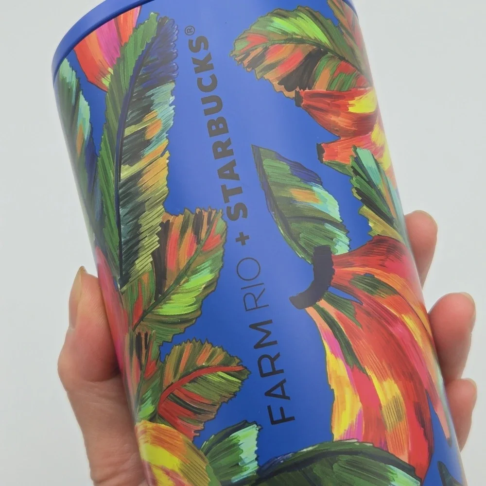 New‎ Farm Rio + Starbucks Blue Banana Vibrant Stainless Cold Cup Tumbler 24 oz
